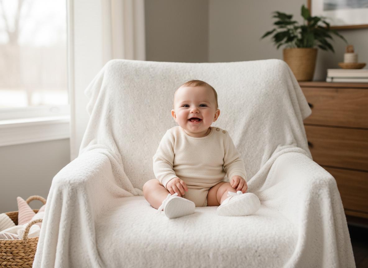 Happy baby wearing Bonnie Baby shoes